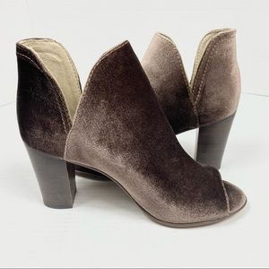 Steve Madden Kaitt Brown Velvet Peep Toe Booties